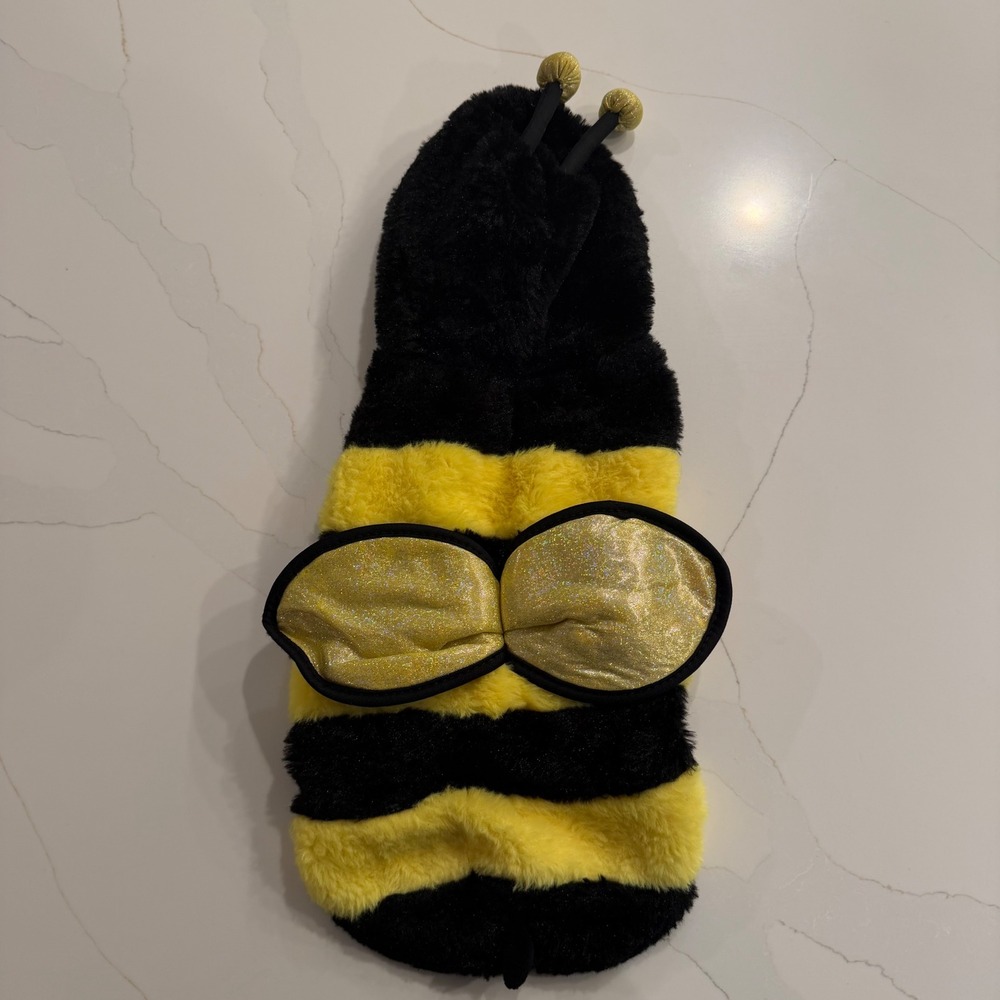 Pup Crew Bumble Bee Dog Costume Yellow Black Striped Plush Hooded Size M